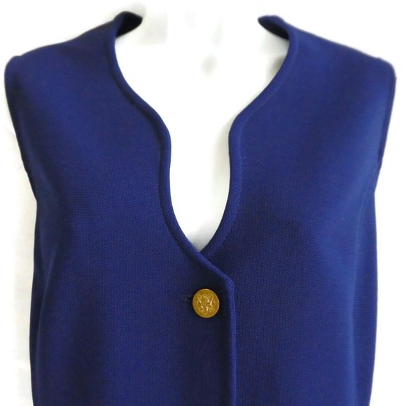 Vintage Bodin Knits Top Vest Queen Ann Neckline Gold Crest Buttons Double Knit M - Picture 5 of 8